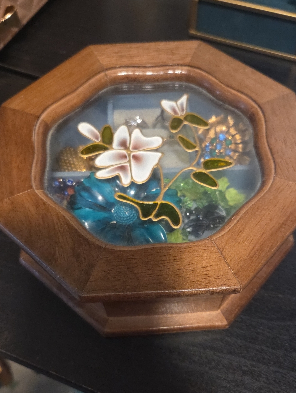 Stained Glass Jewelry Box filled with jewelry